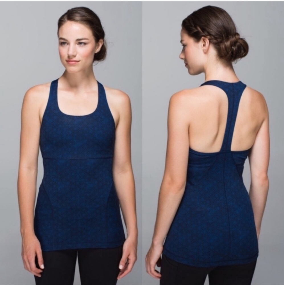 LULULEMON power up tank 6 Sashiko Inkwell racerback Navy athletic yoga top S